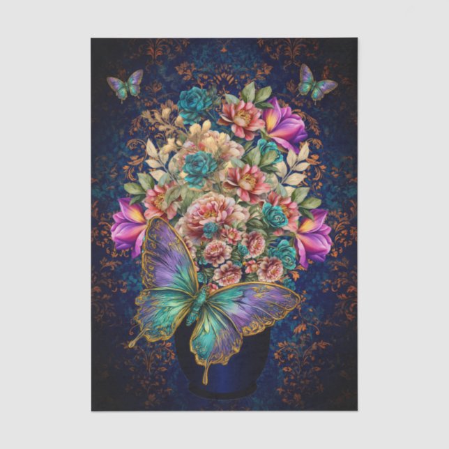 Papel De Seda Belas Flores de Jardim em Aquarela Decoupage  (Frente )
