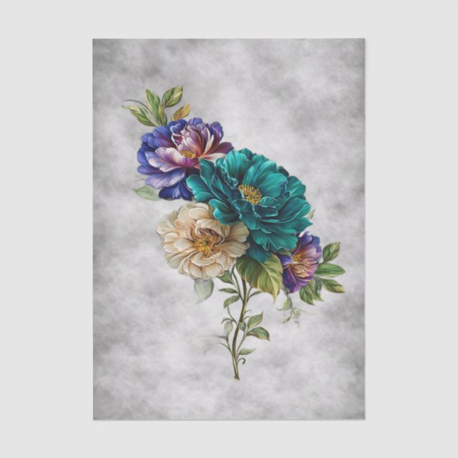 Papel De Seda Belas Flores de Jardim em Aquarela Decoupage (Frente )