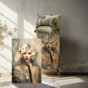 Papel De Seda Beleza Flapper dos anos 20 e beija-flor, decoupage