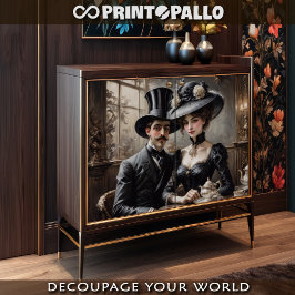 Papel De Seda Belle epoque casal em um café de Paris