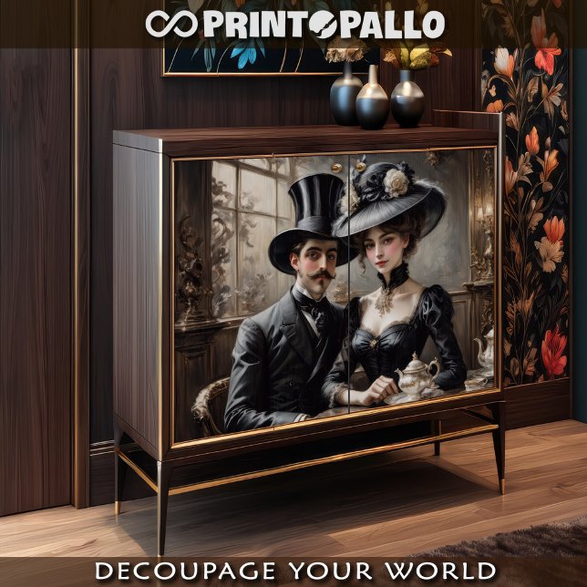 Papel De Seda Belle epoque casal em um café de Paris (Criador carregado)