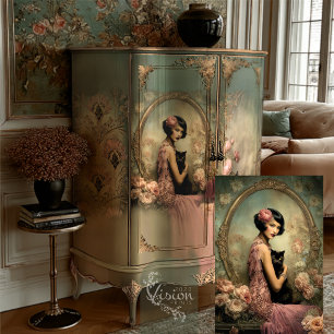 Papel De Seda Belle Noir Flapper Rosa Preto Gato Dourado