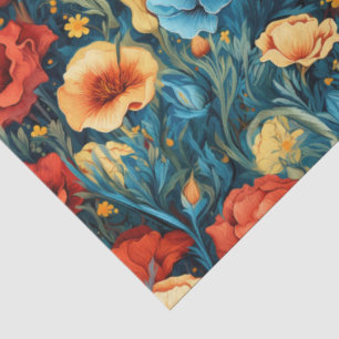 Papel De Seda Belo Amarelo Azul Flores Botânicas Impressão