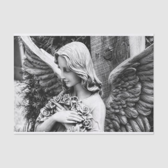 Papel De Seda Belo anjo segurando rosas no peito (Frente )