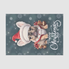 Papel De Seda Belo Bulldog Francês Santa Hat Feliz Natal