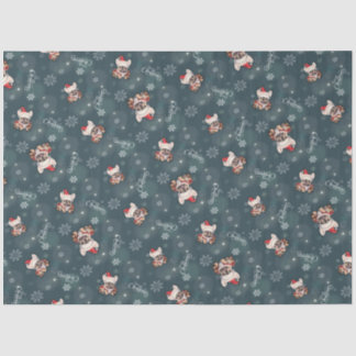 Papel De Seda Belo Bulldog Francês Santa Hat Feliz Natal