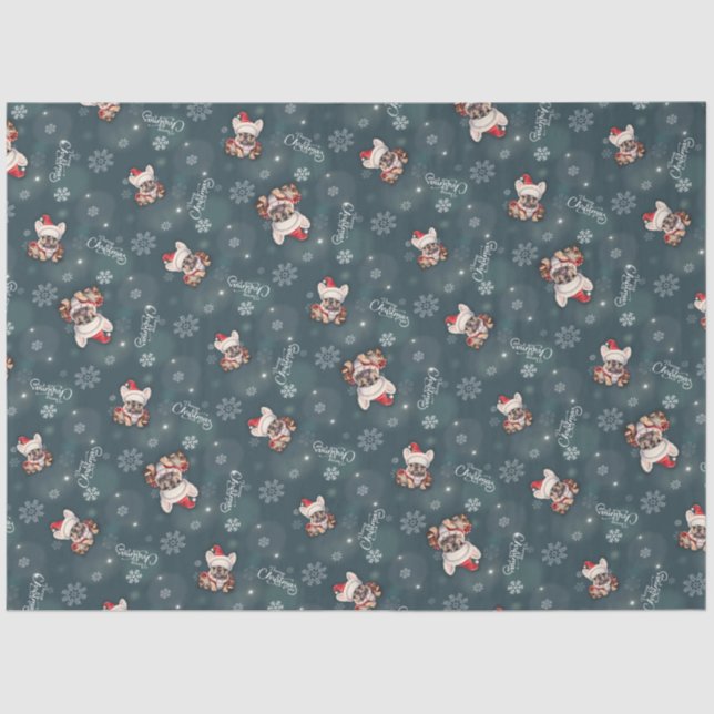 Papel De Seda Belo Bulldog Francês Santa Hat Feliz Natal (Frente )