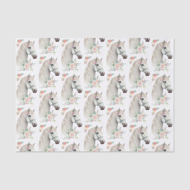 Papel De Seda Belo Cavalo Branco Boho Padrão Floral (Frente )
