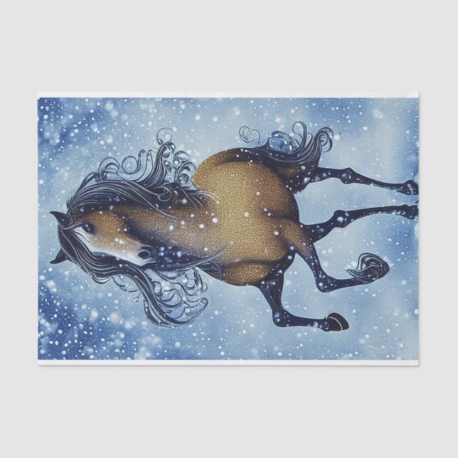 Papel De Seda Belo Cavalo Whimsical no inverno da Neve (Frente )