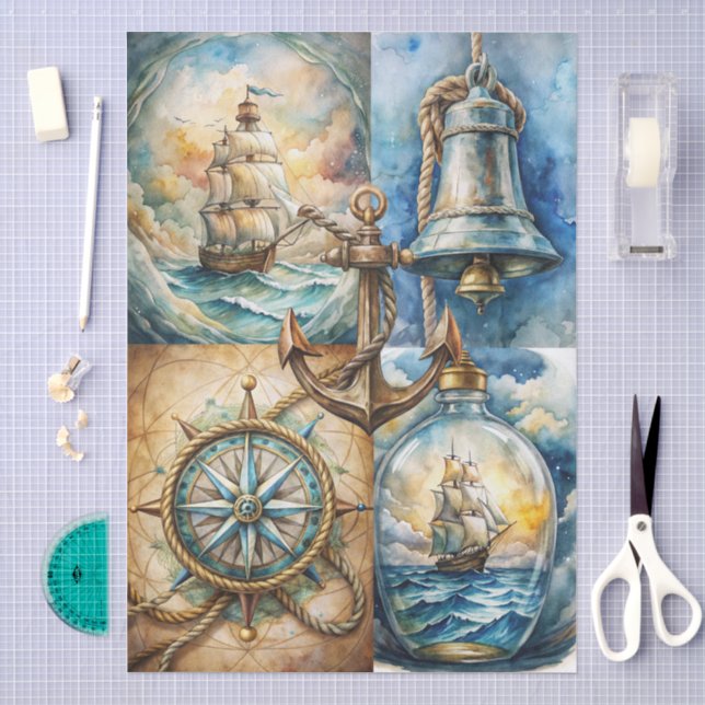Papel De Seda Belo Decoupage Temático Náutico (Arte )