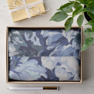 Papel De Seda Belo Design Floral em Tons de Azul