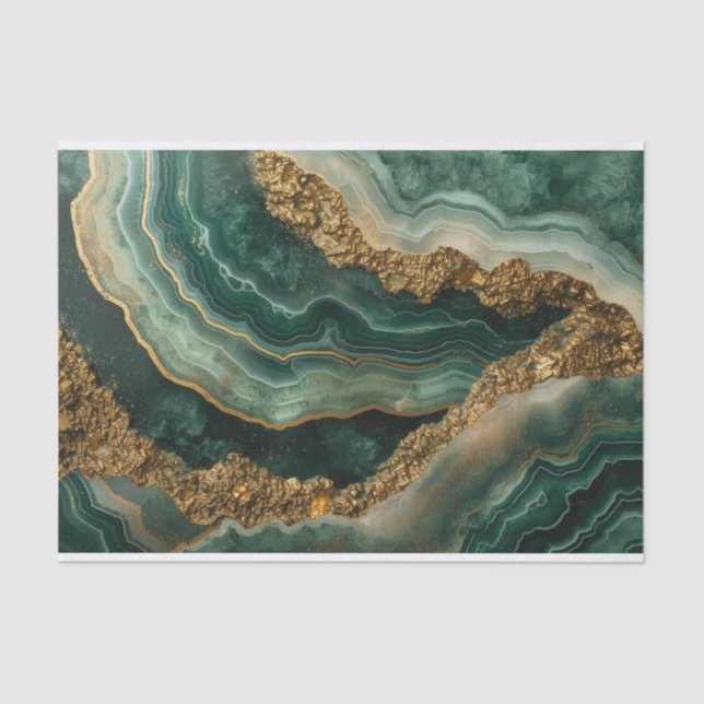 Papel De Seda Belo geode de cristal agia em verde e ouro (Frente )