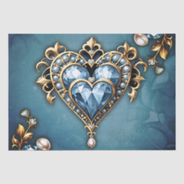 Papel De Seda Belo nobre coração azul.