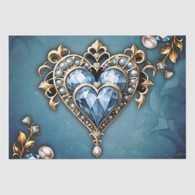Papel De Seda Belo nobre coração azul. (Frente )