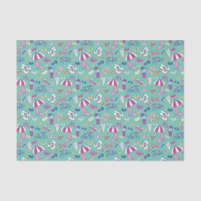 Papel De Seda Belo Padrão Com Elementos De Verão (Frente )