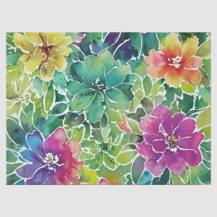 Papel De Seda Belo Padrão de Flor de Aquarela