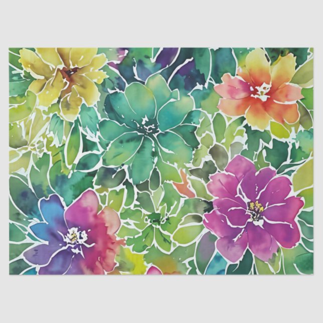 Papel De Seda Belo Padrão de Flor de Aquarela (Frente )
