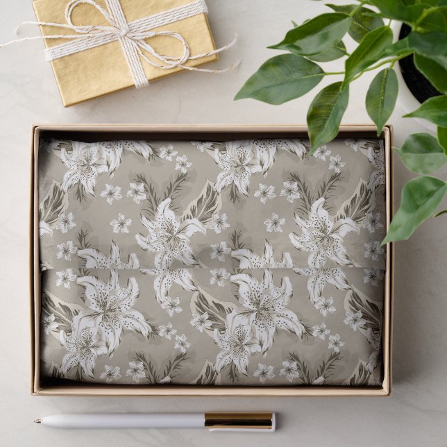 Papel De Seda Belo padrão de flores bege (Presente)