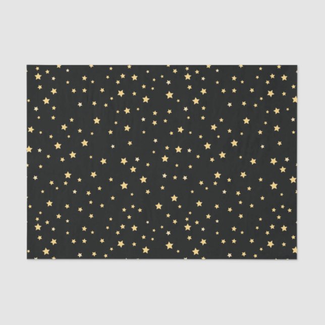 Papel De Seda Belo padrão estelar Dourado e preto (Frente )