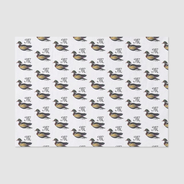 Papel De Seda Belo Pato de Madeira Nadando (Frente )