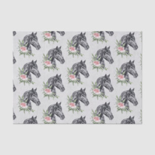 Papel De Seda Belo Retrato de Cabeça de Cavalo Negro Aquarela