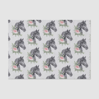 Papel De Seda Belo Retrato de Cabeça de Cavalo Negro Aquarela