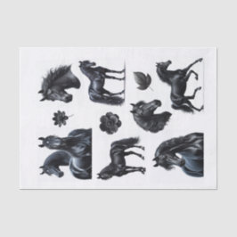 Papel De Seda Belos Cavalos Árabes Negros