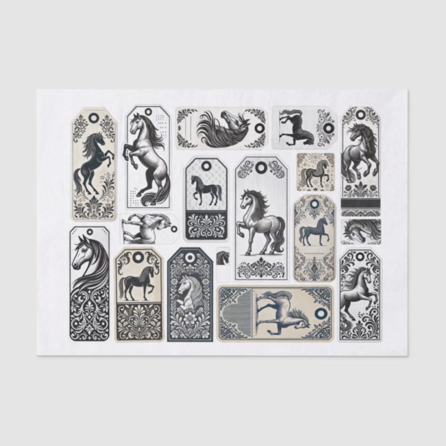 Papel De Seda Belos Cavalos com Insolamento de Design Damasco (Frente )