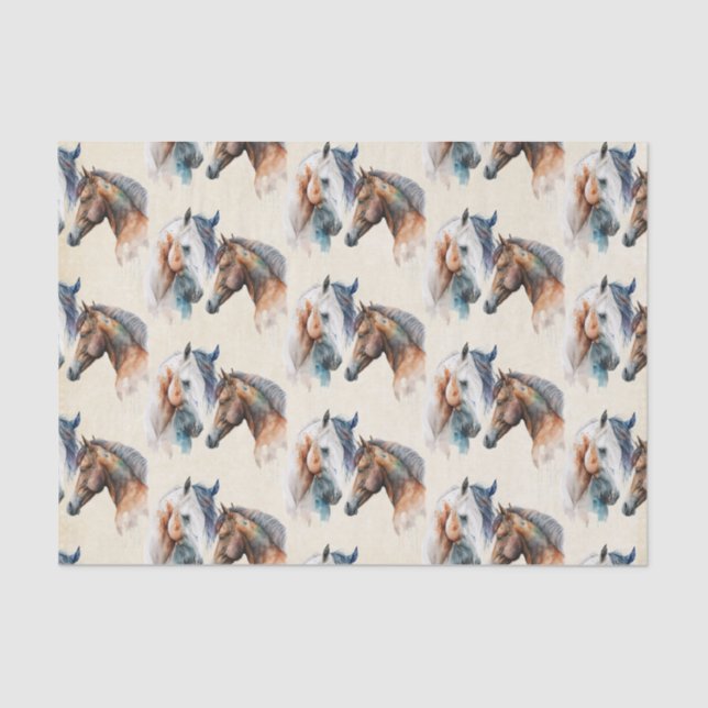 Papel De Seda Belos Cavalos - Padrão Boho Ocidental (Frente )