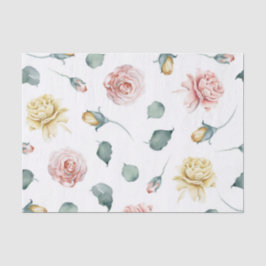 Papel De Seda Belos rosas de aquarelas amarelas e cor-de-rosa fl
