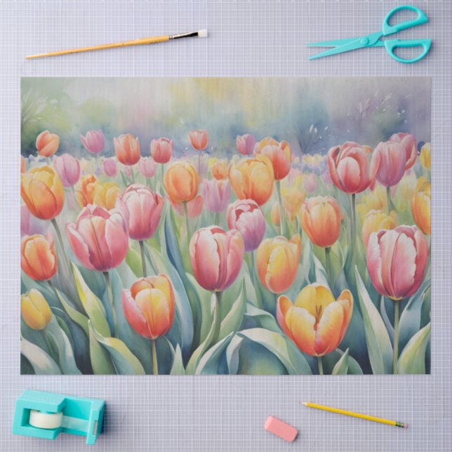 Papel De Seda Belos tulipas da primavera (Arte )