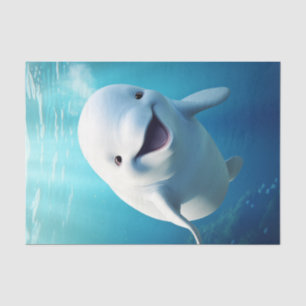 Papel De Seda Beluga Baleia Cartoon Blue Green Oceano Ártico