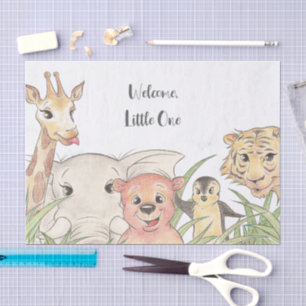 Papel De Seda Bem-vindo Pequeno Safari Bebê Parabéns