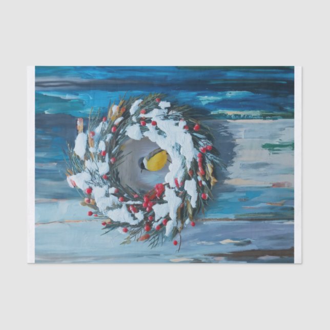 Papel De Seda Bem-vindos quentes, Winter Wreath and Bird (Frente )