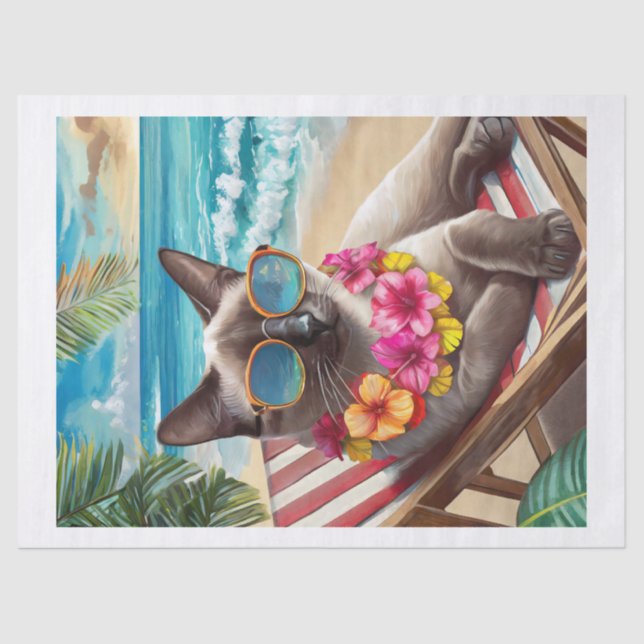 Papel De Seda Bennigan Soaks up Rays, Beachy Siamese Cat (Frente )