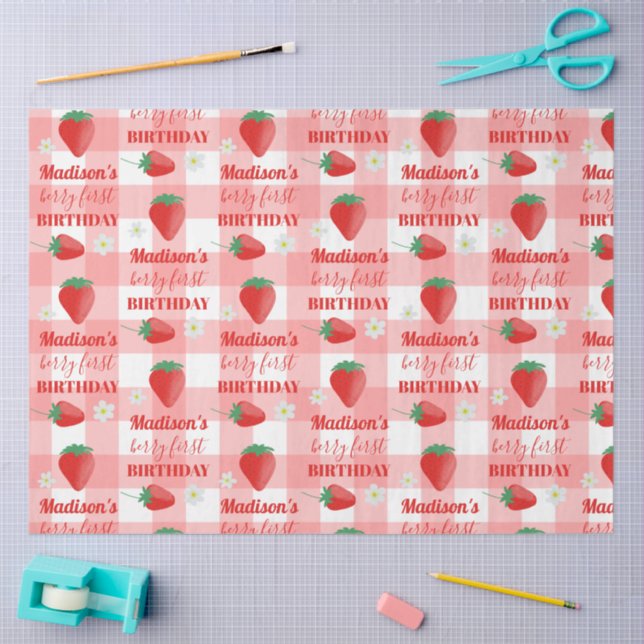 Papel De Seda Berry First Birthday Strawberry First 1rua Name (Arte )