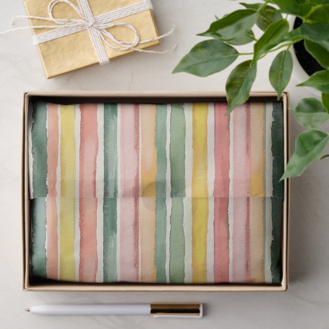 Papel De Seda Berry Green Orange Pink Fruity Stripes Birthday (Presente)