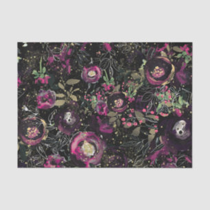 Papel De Seda Berry Plum Sparkle Floral Moderno de cor escura
