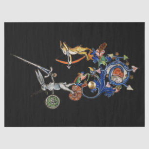Papel De Seda BESTIÁRIO MEDIEVAL,Coelhos Assassino com Preto-Esp