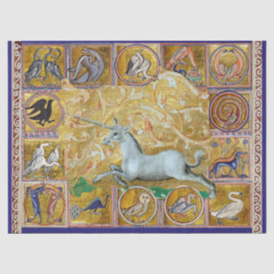 PAPEL DE SEDA BESTIÁRIO MÉDIO ESTRANHO,CORNO UNICORN,ANIMAIS FLO