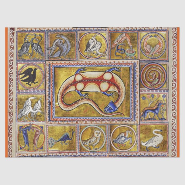 PAPEL DE SEDA BESTIÁRIO MÉDIO ESTRANHO,SALAMANDER,ANIMAIS FLORES (Frente )