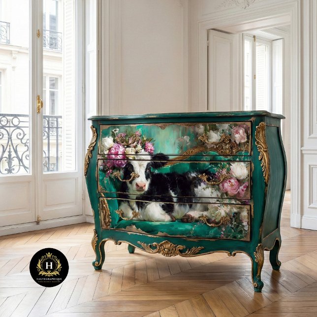 Papel De Seda Bezerro Caprichoso em Sofá Esmeralda Decoupage (Criador carregado)