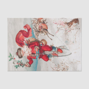 Papel De Seda Bicicleta Andando Santa Claus, Reindeer e Rabbit