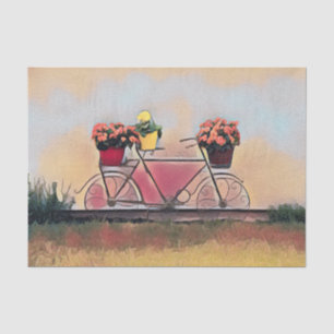 Papel De Seda Bicicleta Arte Floral Outono Aquarela Vintage