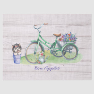 Papel De Seda Bicicleta de Cana-d-Água, Flores e Yorkie-jugo