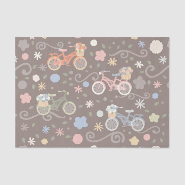 Papel De Seda Bicicleta retro e flores (Frente )