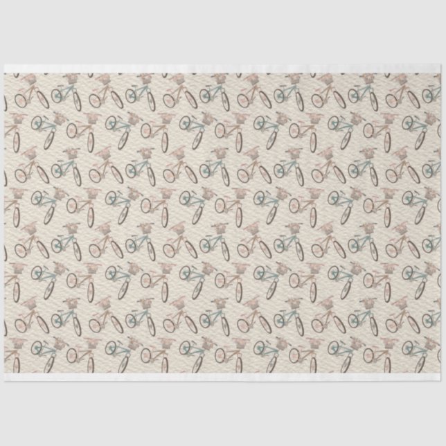 Papel De Seda Bicicletas Retro De Pastel Com Flores (Frente )