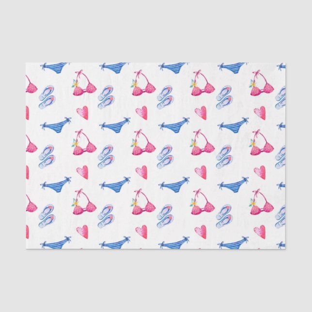 Papel De Seda Biquíni Rosa & Chinelos (Design 72 Série Rosa) (Frente )
