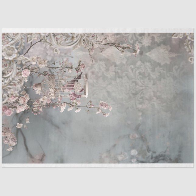 Papel De Seda Bird & Birdcage, Fantasia Floral Chique (Frente )