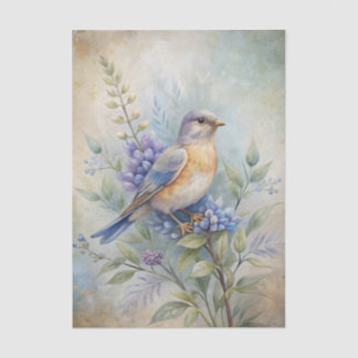 Papel De Seda Bird with Flowers in Shades of Blue and Purple
